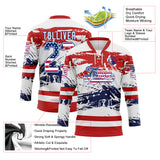 Custom White USA Flag Red-Royal 3D Pattern Abstract Splatter Paint Hockey Lace Neck Jersey