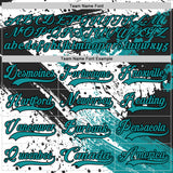 Custom White Teal-Black 3D Pattern Abstract Splatter Paint Hockey Lace Neck Jersey