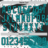 Custom White Teal-Black 3D Pattern Abstract Splatter Paint Hockey Lace Neck Jersey