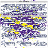 Custom White Purple Yellow-Navy 3D Pattern Abstract Splatter Paint Grunge Hockey Lace Neck Jersey