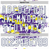 Custom White Purple Yellow-Navy 3D Pattern Abstract Splatter Paint Grunge Hockey Lace Neck Jersey