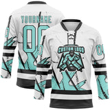 Custom White Ice Blue-Black 3D Pattern Abstract Splatter Paint Hockey Lace Neck Jersey