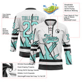Custom White Ice Blue-Black 3D Pattern Abstract Splatter Paint Hockey Lace Neck Jersey