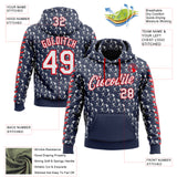Custom Stitched Navy White-Fire Red 3D Pattern Design Baseball Game Day New England Inspired Sports Pullover Sweatshirt Hoodie