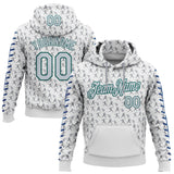 Custom Stitched White Silver Gray Blue-Midnight Green 3D Pattern Design Baseball Game Day Seattle Inspired Sports Pullover Sweatshirt Hoodie