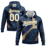 Custom Stitched Navy White-Old Gold 3D Pattern Design Abstract Marble Sports Pullover Sweatshirt Hoodie