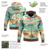 Custom Stitched Green White Brown-Old Gold 3D Cartoon Hawaii Palm Trees Sports Pullover Sweatshirt Hoodie