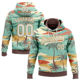 Custom Stitched Green White Brown-Old Gold 3D Cartoon Hawaii Palm Trees Sports Pullover Sweatshirt Hoodie