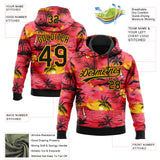 Custom Stitched Red Black-Yellow 3D Sun Beach Hawaii Palm Trees Sports Pullover Sweatshirt Hoodie