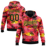 Custom Stitched Red Black-Yellow 3D Sun Beach Hawaii Palm Trees Sports Pullover Sweatshirt Hoodie