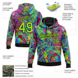 Custom Stitched Graffiti Pattern Neon Green-Black 3D Abstract Splatter Sports Pullover Sweatshirt Hoodie