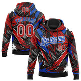Custom Stitched Graffiti Pattern Red Thunder Blue-White 3D Abstract Splatter Sports Pullover Sweatshirt Hoodie