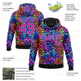 Custom Stitched Graffiti Pattern Hot Pink-Sky Blue 3D Abstract Geometric Sports Pullover Sweatshirt Hoodie