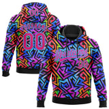 Custom Stitched Graffiti Pattern Hot Pink-Sky Blue 3D Abstract Geometric Sports Pullover Sweatshirt Hoodie