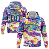 Custom Stitched Graffiti Pattern Thunder Blue-Light Yellow 3D Abstract Splatter Sports Pullover Sweatshirt Hoodie