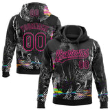 Custom Stitched Black Hot Pink 3D Pattern Design Abstract Neon Street Style Sports Pullover Sweatshirt Hoodie