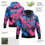 Custom Stitched Black Pink Powder Blue-White 3D Pattern Design Abstract Splatter Sports Pullover Sweatshirt Hoodie
