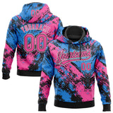 Custom Stitched Black Pink Powder Blue-White 3D Pattern Design Abstract Splatter Sports Pullover Sweatshirt Hoodie