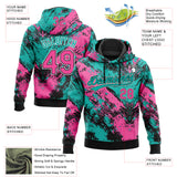 Custom Stitched Black Pink Aqua-White 3D Pattern Design Abstract Splatter Sports Pullover Sweatshirt Hoodie