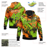 Custom Stitched Black Neon Green Bay Orange-White 3D Pattern Design Abstract Splatter Sports Pullover Sweatshirt Hoodie