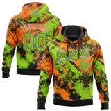 Custom Stitched Black Neon Green Bay Orange-White 3D Pattern Design Abstract Splatter Sports Pullover Sweatshirt Hoodie
