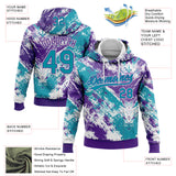 Custom Stitched White Teal Purple-White 3D Pattern Design Abstract Splatter Sports Pullover Sweatshirt Hoodie