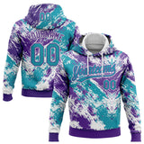 Custom Stitched White Teal Purple-White 3D Pattern Design Abstract Splatter Sports Pullover Sweatshirt Hoodie