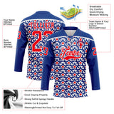 Custom Royal Fire Red-White American Flag Hockey Lace Neck Jersey