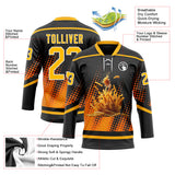 Custom Black Gold-White 3D Pattern Design Foodie Funny Fries Hockey Lace Neck Jersey