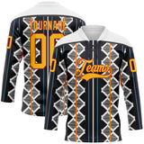 Custom Black Gold Blue Red-White 3D Pattern Design Stripe Geometric Hockey Lace Neck Jersey