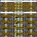 Custom Black Blue Gold-White 3D Pattern Design Stripe Hockey Lace Neck Jersey