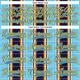 Custom Blue Powder Blue Black Red Gold-White 3D Pattern Design Stripe Hockey Lace Neck Jersey