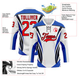 Custom White Fire Red Thunder Blue-Black 3D Abstract Pattern Graphic Cyber Mecha E-sport Hockey Lace Neck Jersey