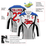 Custom White Fire Red Thunder Blue-Black 3D Abstract Pattern Graphic Cyber Mecha E-sport Hockey Lace Neck Jersey