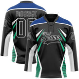 Custom Black Royal Green-White 3D Abstract Pattern Graphic Cyber Mecha E-sport Hockey Lace Neck Jersey