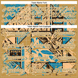Custom Old Gold Blue-Cream 3D Pattern Tribal Indigenous Grunge Geometric Splash Hockey Lace Neck Jersey