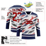 Custom White Red Navy-Black 3D Pattern Abstract Columbus Inspired Round Hockey Lace Neck Jersey