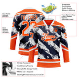 Custom Orange Navy-White 3D Pattern Abstract Edmonton Inspired Splash Hockey Lace Neck Jersey
