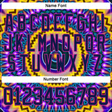 Custom Navy Purple Yellow-Deep Pink 3D Pattern Trippy Psychedelic Hockey Lace Neck Jersey