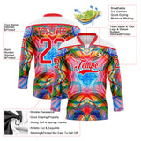 Custom White Fire Red Green Blue-Yellow 3D Pattern Trippy Psychedelic Geometric Hockey Lace Neck Jersey