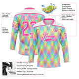 Custom White Pink Green Yellow-Purple 3D Pattern Trippy Psychedelic Neon Hockey Lace Neck Jersey