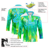 Custom Green Lakes Blue-White 3D Pattern Trippy Psychedelic Geometric Hockey Lace Neck Jersey
