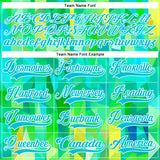 Custom Green Lakes Blue-White 3D Pattern Trippy Psychedelic Geometric Hockey Lace Neck Jersey