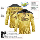Custom Yellow Old Gold Black-White 3D Pattern Zebra Print Hockey Lace Neck Jersey