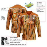 Custom Texas Orange Black-White 3D Pattern Tiger Print Hockey Lace Neck Jersey