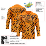 Custom Bay Orange Black 3D Pattern Tiger Print Neon Hockey Lace Neck Jersey
