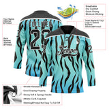 Custom Blue Black-White 3D Pattern Tiger Print Hockey Lace Neck Jersey