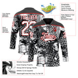 Custom Black White-Red 3D Pattern Snake Skin Print Hockey Lace Neck Jersey