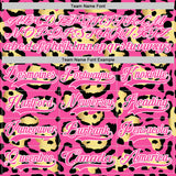 Custom Pink Yellow Black-White 3D Pattern Leopard Print Hockey Lace Neck Jersey