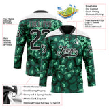 Custom Green Black-White 3D Pattern Leopard Print Hockey Lace Neck Jersey